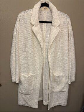 Marine Layer Birdseye Open Collared Pocket Cardigan Cream Boucle Texture Size L